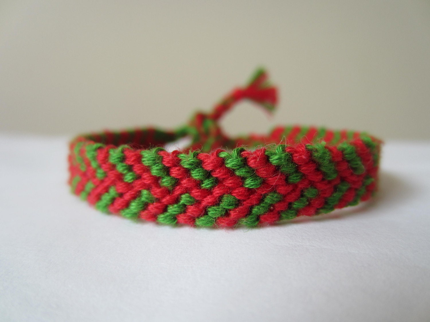 Staggered Chevron Braided Friendship Bracelet - Red and Green