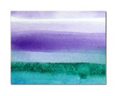 6-ACEO original minimal  modern art abstract watercolor painting, by Victoria Kloch, purple, blue, green 3.5 x 2.5