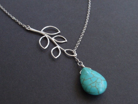 SPECIAL SALE- Turquoise drop and leaf necklace-Wife, Girlfriend, Mothers Gift Idea