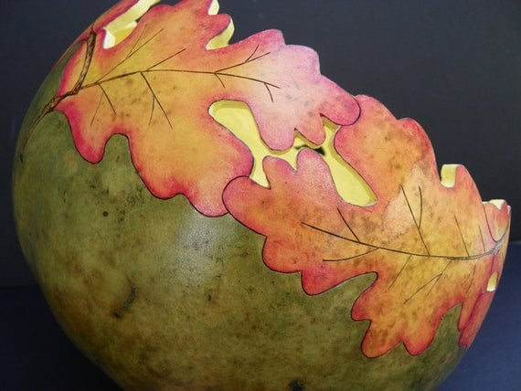 painted gourd bowl gourd art leaf leaves