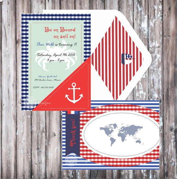 NAUTICAL Birthday Party or Baby Shower Invitation - Nautical Invitation - Red and Blue Printable Invitation - Kids Party Il_570xn