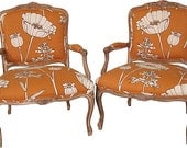 Orange  Poppyfield French Bergere Chairs Pair Modern Chic Vintage Robins-Egg Aqua