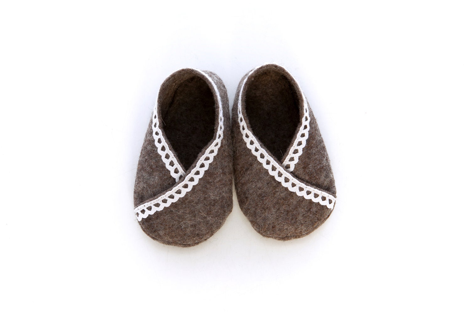 BABY FELT SHOES Boy and Girl - Newborn also available - Brown 100% Wool Felt Kimono style