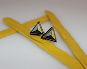 Wood laser cut earrings studs - triangle geometric grey gray yellow and black