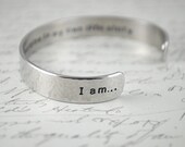 I am...The Heroine in My Own Life Story Secret Message Hand Stamped Cuff Bracelet Can Be Custom Quote