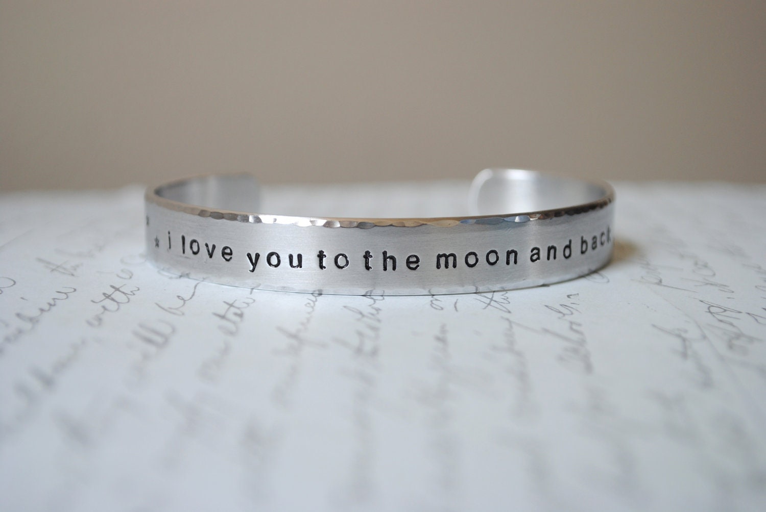 I Love You To The Moon And Back Custom Hand Stamped Cuff Bracelet