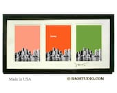 3x Boston Skyline  -  Framed Pop Art Signed Dated Made in USA Boston Massachusetts Art print - PineShore