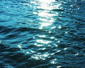 Teal, Cobalt Blue - Stars Across Blue Water - Sparkling Sunlight, Shining Midnight Blue Green Waves - Royal, Navy, Marine - 5x7 Photograph - findingfocus