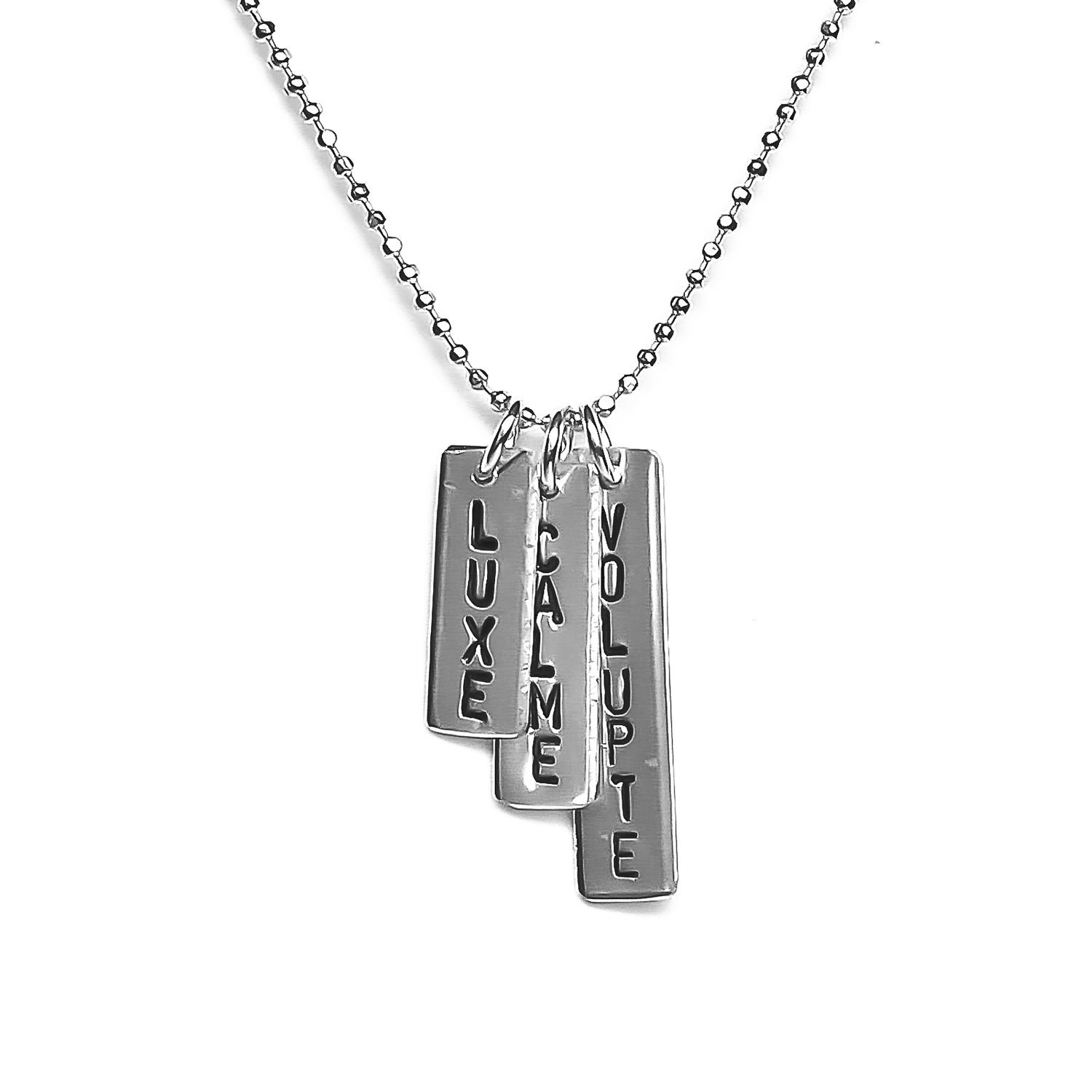 Luxe, Calme & Volupté / words on silver tags necklace (MS10)