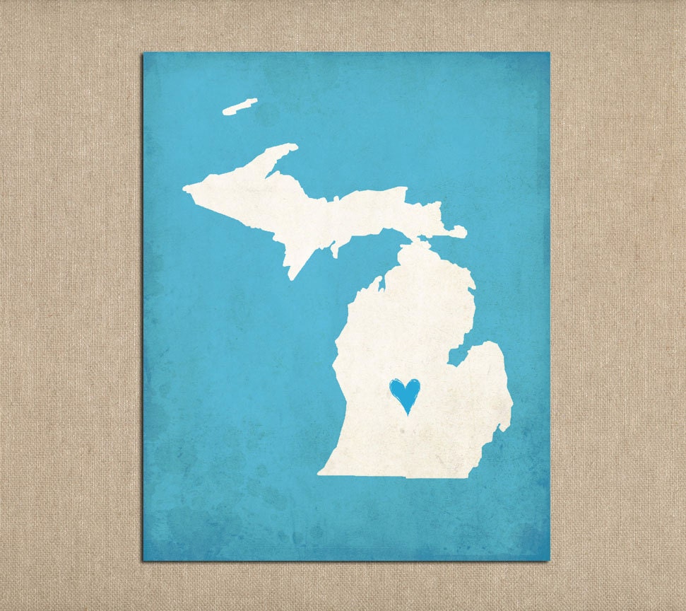 Michigan Silhouette State Map Customizable Art Print