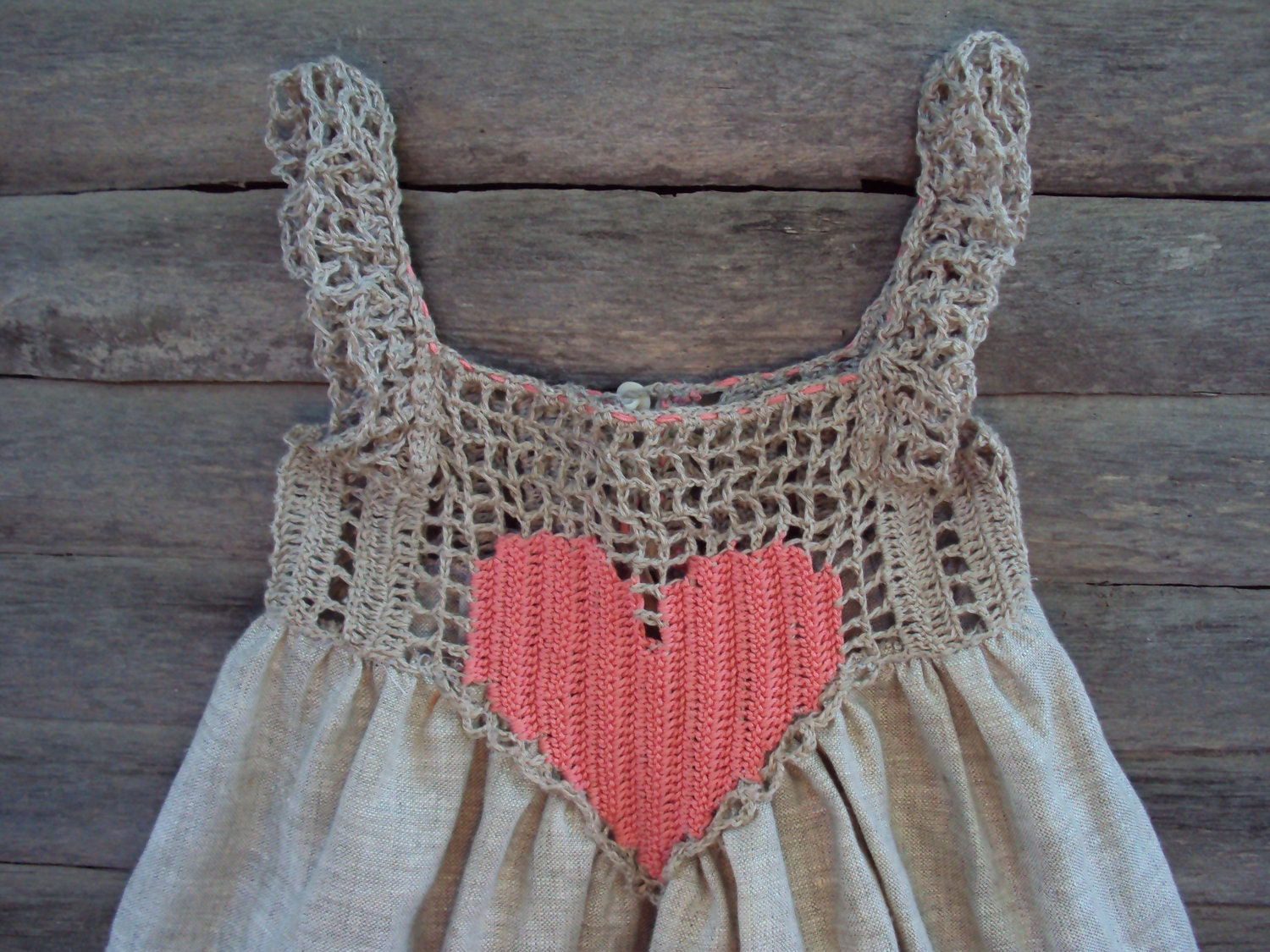 Custom order for Leslie (lesliehowie) Organic, Hand Crocheted Baby Love Sundress./crochet baby linen dress/rustic baby sundress