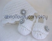 Baby Girl Infant Shoes / Slippers / Booties and Hat White SET - YOUR choice size - (newborn - 12 months) - photo prop - children