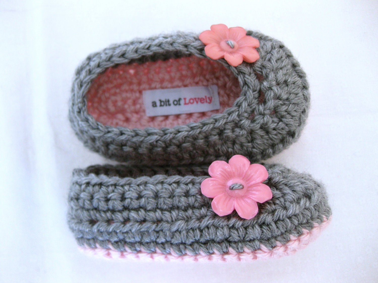 Easter Baby Infant Girl Shoes / Slippers / Booties - Pink & Grey, Flower - YOUR choice size - (newborn - 12 months) - photo prop - clothing