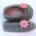 Easter Baby Infant Girl Shoes / Slippers / Booties - Pink & Grey, Flower - YOUR choice size - (newborn - 12 months) - photo prop - clothing