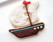 Pirate Ship Sugar Cookie Iced Decorated Cookie Custom Birthday