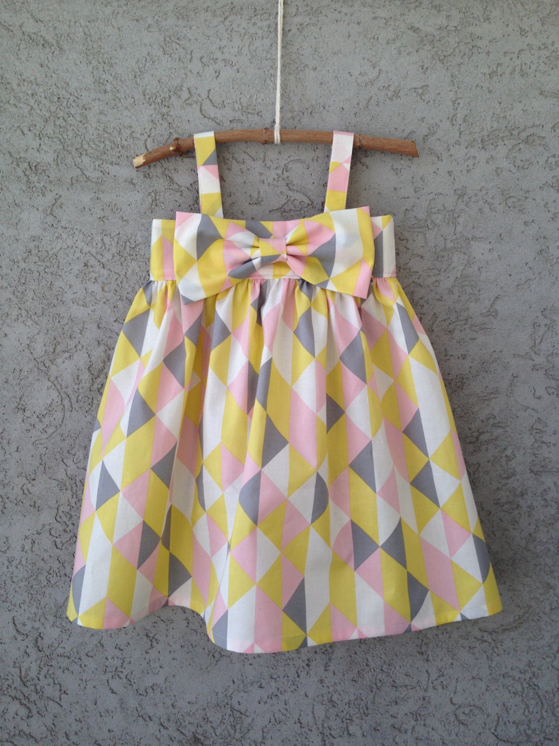 Geometric Big Bow Dress, 100% Organic fabric//LAST ONE AVAILABLE