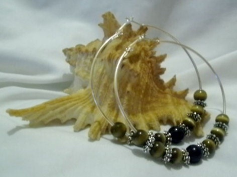 Silver Hoop Beaded Earrings - 70 mm