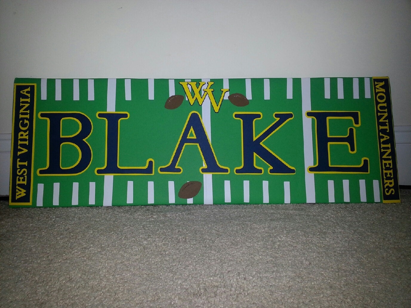 West Virginia University Personalized name sign football theme