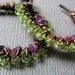 Purple Silk and Green Peridot Wire-Wrapped Hoops with Dark Patina
