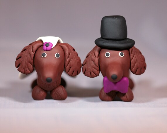 Long Haired Daschund Weiner Dog Wedding Cake Topper