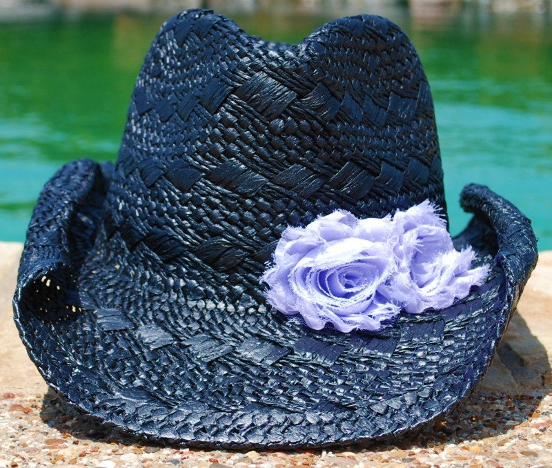 CLEARANCE Black Cowgirl Hat with Lilac Rosettes