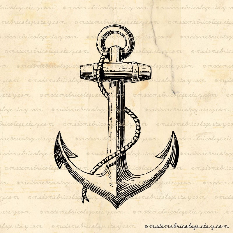 INSTANT DOWNLOAD Vintage Anchor - Digital Image Download  for Iron on Transfer, Papercrafts, Pillows, T-Shirts, Tote Bags, Burlap, No 01528