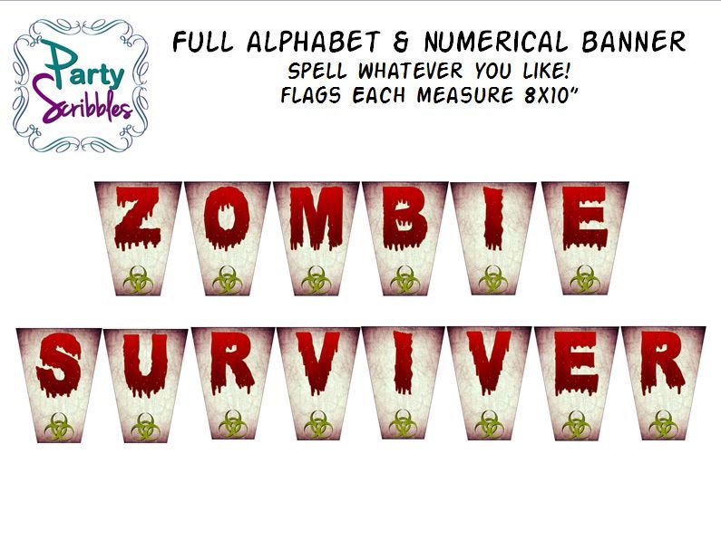 Zombie Apocalypse and Survivor Full Alphabet Banner for the Walking Dead Printable DIY Il_170x135