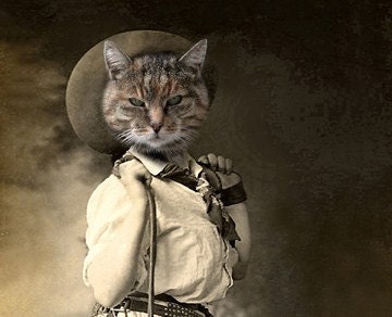 Annie - Vintage 5x7 Cat Print - Anthropomorphic - Altered Photo - Unique Art - Photo Collage - Whimsical Art - Gift Idea
