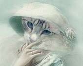 Emma - Vintage 5x7 Cat Print - Anthropomorphic - Altered Photo - Mint Cat Print - Photo Collage Art - Whimsical Art - Gift Idea