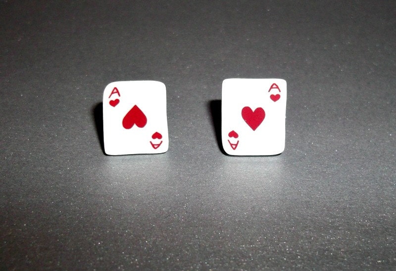Playing Card Earrings, Ace of Hearts Stud Earrings, Cute Tiny Quirky