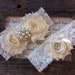 Wedding Garter- Vintage Wedding Bridal Garter and Toss Garter- Ivory and Pearl Rhinestone Garter-Toss Garter
