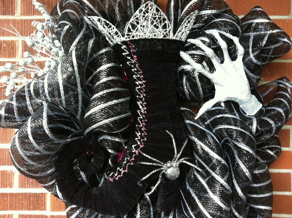 Halloween Wreath, Spider Wreath, Deco Mesh Wreath, Halloween, Spider, Pearl Wreath, Orange Wreath