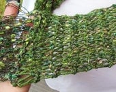 Knit Scarf. Trellis Ladder Ribbon Scarf. Neckwarmer. Green