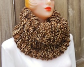 Knit Cowl. Chunky Knit Cowl. Oversized Hand Knit Scarf in Brown. Wheat. Toast