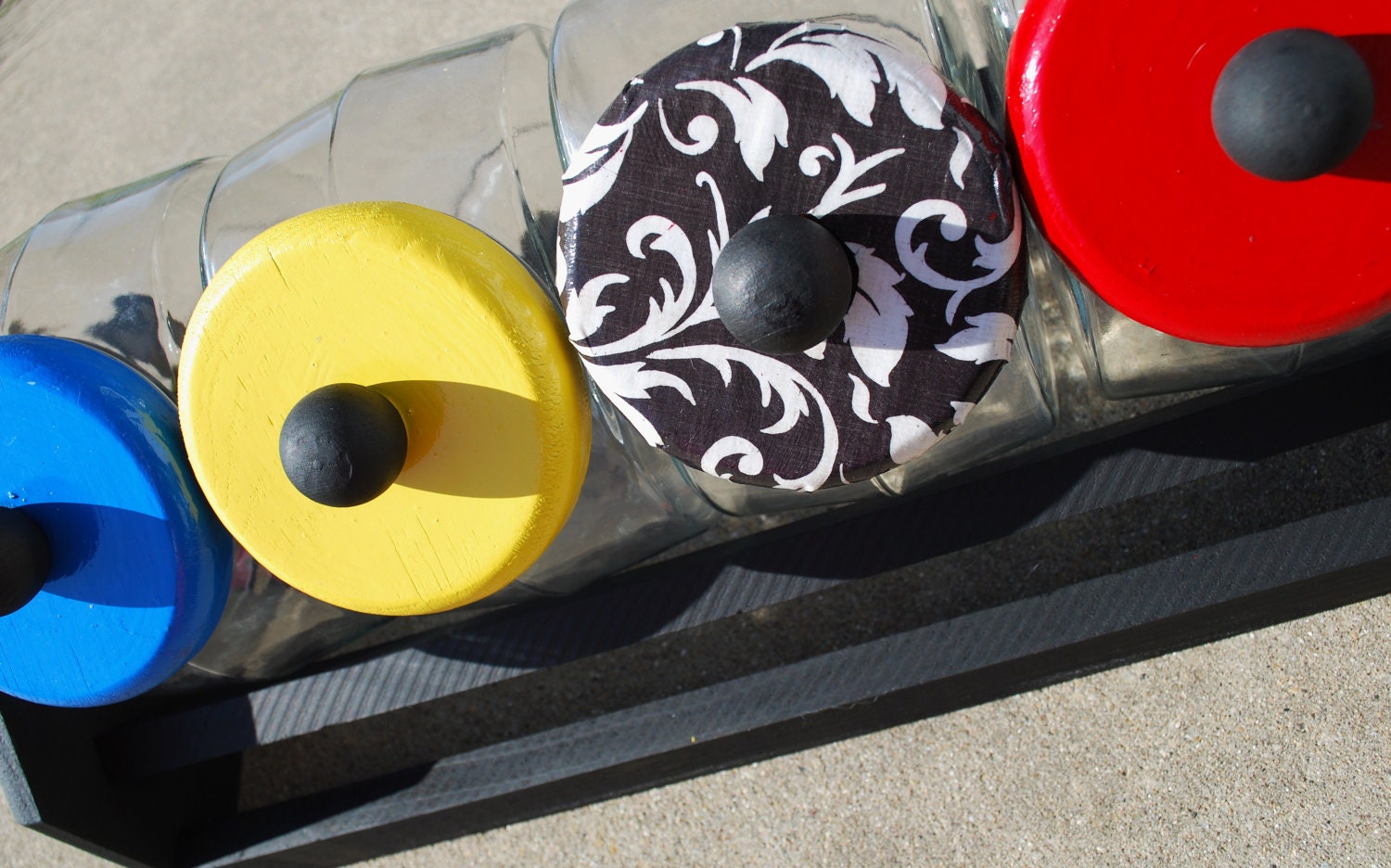Colorful Canister Set Of Four Kitchen Decor,Fleur De Lis, Red, Yellow and Blue, Modern, Fun, Shabby Chic, Great Gift