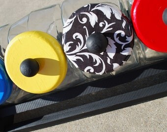 Colorful Canister Set Of Four Kitchen Decor,Fleur De Lis, Red, Yellow and Blue, Modern, Fun, Shabby Chic, Great Gift
