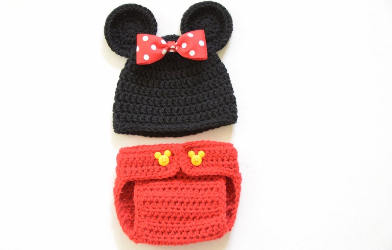 Newborn Minnie Mouse Outfit with Detachable Hair Clip and Diaper Cover - Photo Props Photography Props Halloween Costume Mickey Mouse
