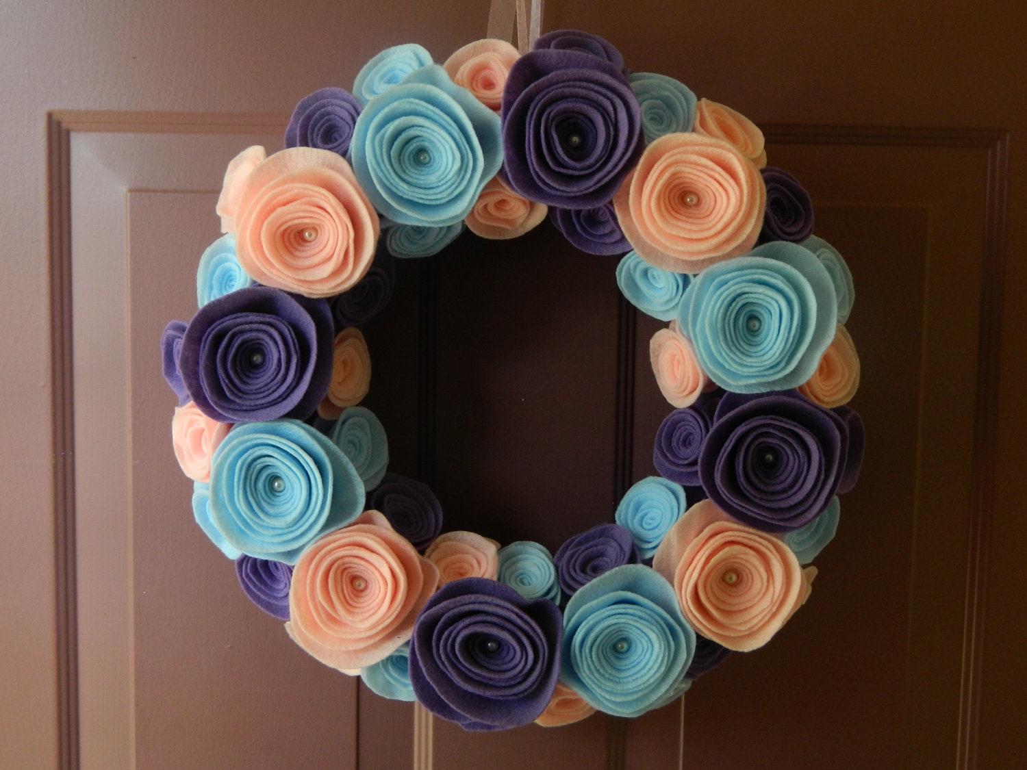 Baby Wreath - Nursery Wreath - Hospital Door Wreath with felt flowers in Baby Pink, Baby Blue, and Violet Sky