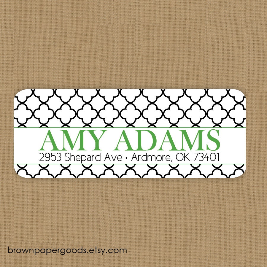 Custom return address labels, self-adhesive, rectangle, quatrefoil
