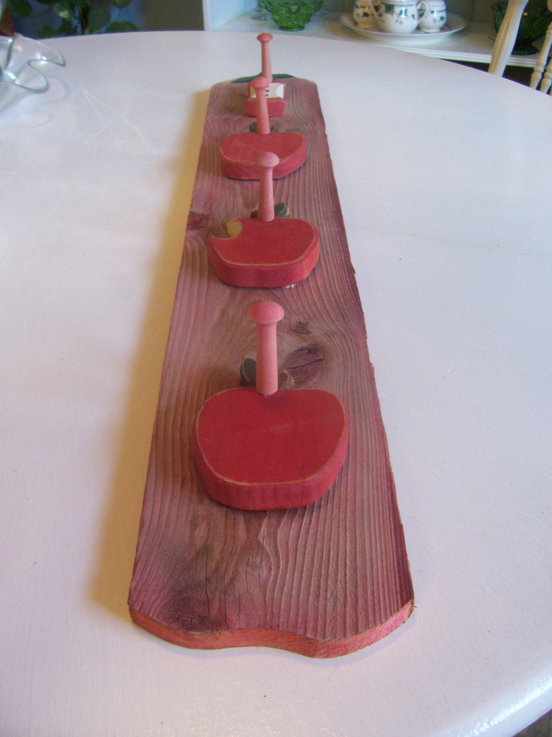 Rustic, Red, Apple, Wall Hanging, Wood Pegs, Salvaged Wood, Kitchen, Hanger