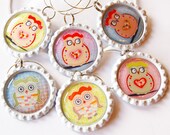 Owl Wine Charms, Owl charms, Wine Glass Charms, Wine Charms, Bottlecap wine charm, Owls, charm, pastel colors