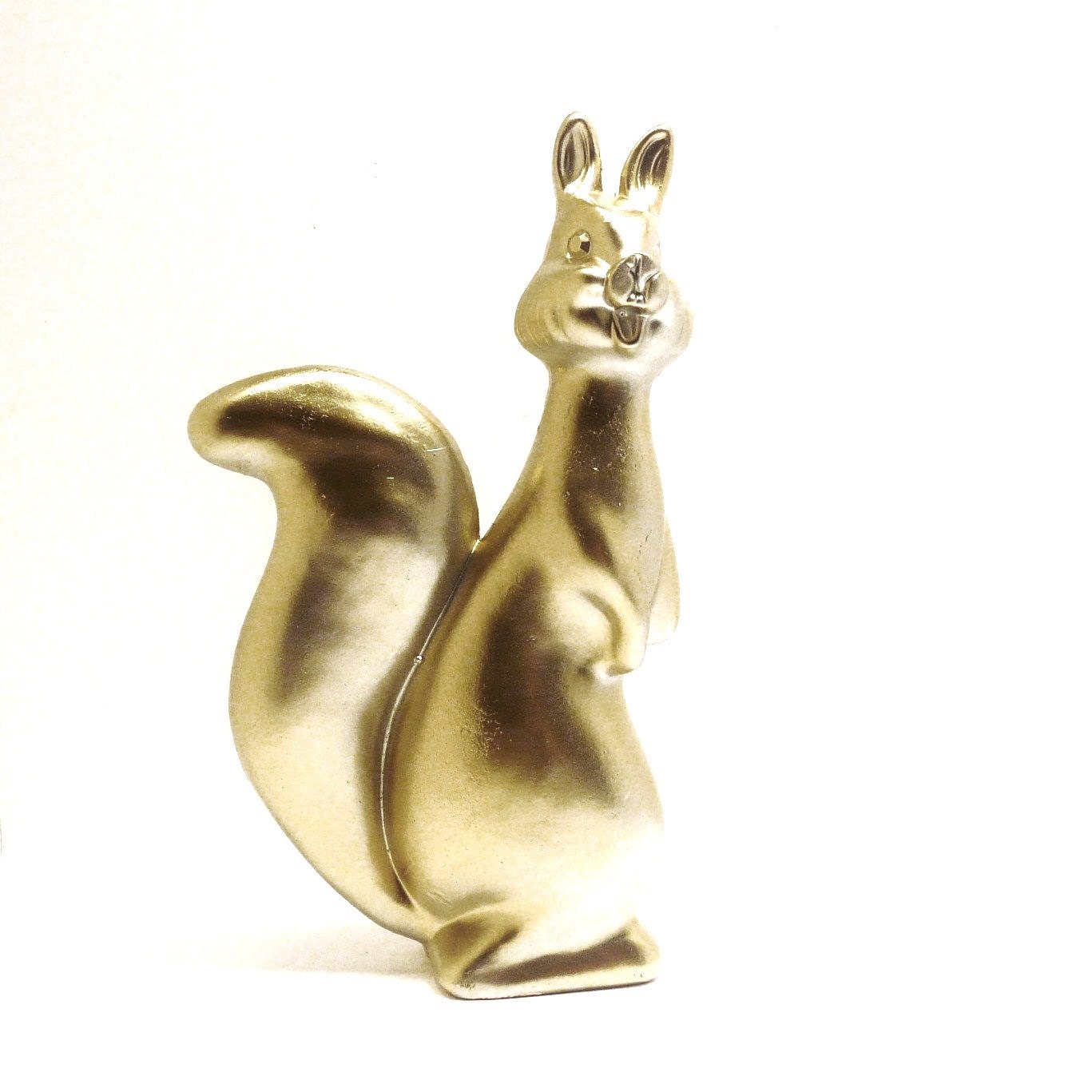 spring squirrel figurine  //  metallic silver gold  //  upcycled home decor  //  pop art, kitsch, woodland, squirrels