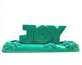 typography candle holder, joy, kelly green, candleholders, home decor, painted ceramics, upcycled