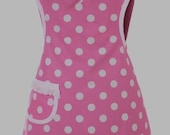 Cute Pink and White Polka Dot Vintage Inspired Womens Full Handmade Apron