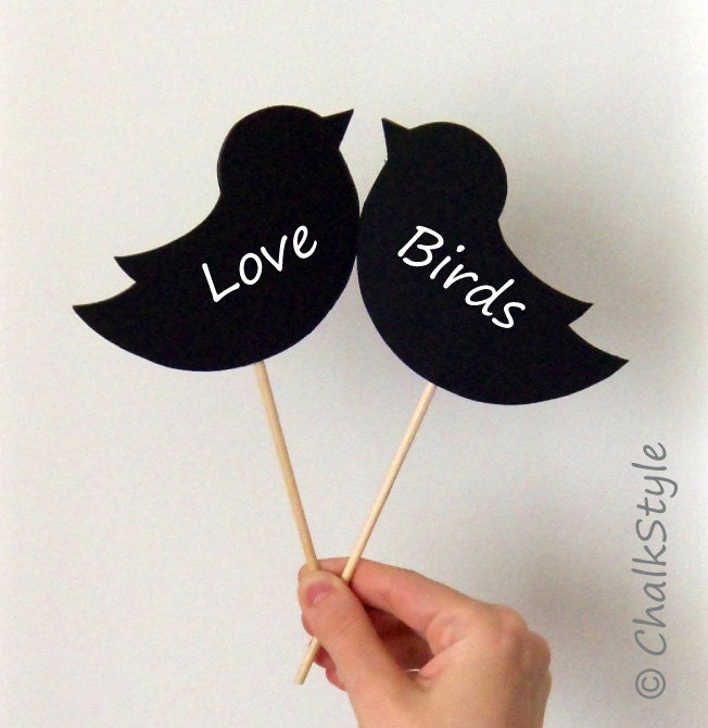 Two Love Birds Cake Topper or Photography Props -- Double Sided Chalkboard Signs on a Stick Il_570xn