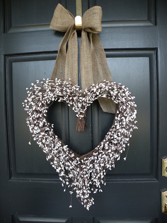 White Berry Shabby Chic Heart Wedding Wreath