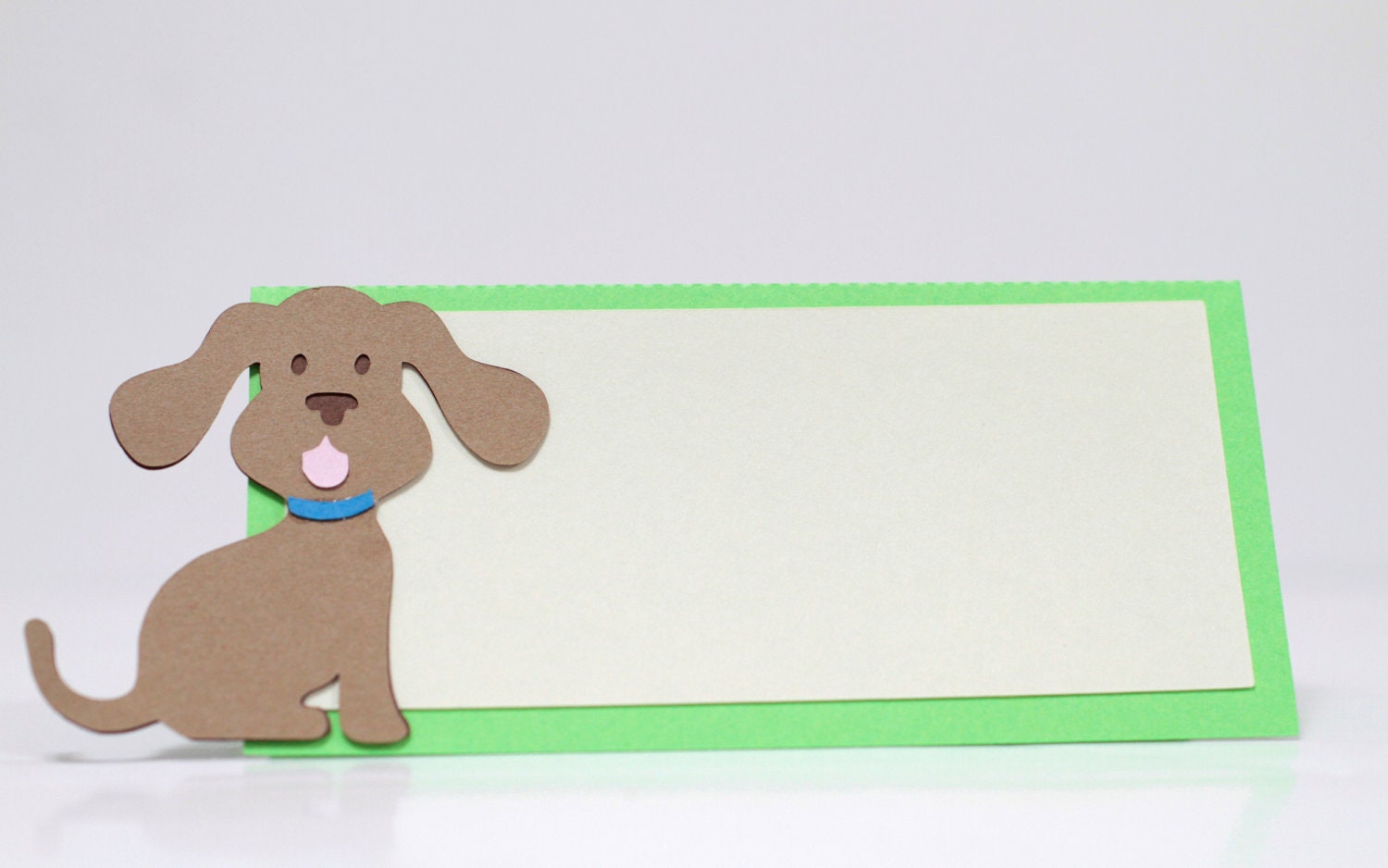 Puppy with Teal Blue Collar on Lime Green Food Tents/Place cards Il_170x135