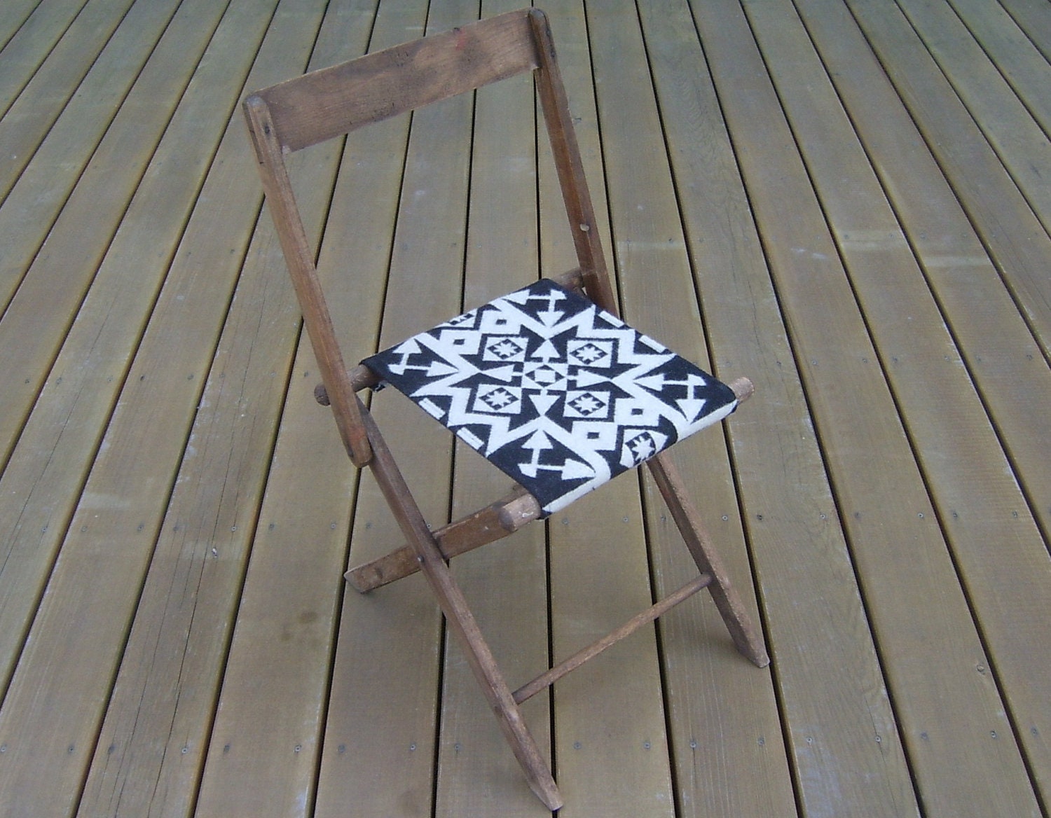 Vintage Oak Folding Chair, Pendleton Wool Seat