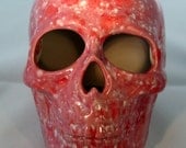 Ceramic Skull -- Glazed in Pink Peppermint Twist