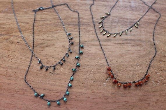 Simple beaded necklace, Whisper necklace, Carnelian necklace, Turquoise necklace, Brass necklace, Pyrite necklace, Strand necklace